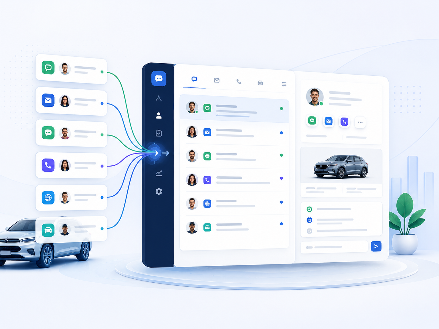 Six lead channels flowing into a single DealerLead inbox